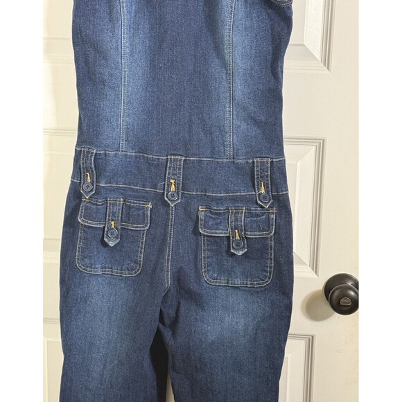 VTG AC-3998 Denim Jumpsuit Womens L Sherpa Collar Dark Wash Bootcut Y2K Festival - Picture 6 of 14